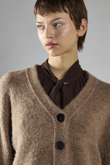 Brown Marl V-Neck Button-Front Long Sleeve Cardigan