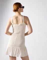 Frill Short Square Neck Dress - Off White