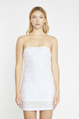 Iridescent-Mini-Sequin Bandeau Mini-Dress