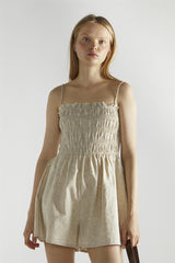 Natural Shirred Spaghetti Strap Playsuit