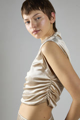 Oyester Velvet Sleeveless Mock Neck Crop Top