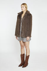 Smoke Brown Faux Fur-Coat