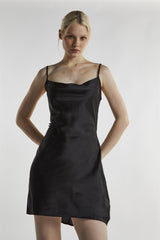 Black-Satin Tie-Back Mini-Dress