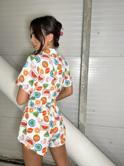 Multi Fruit Stickers High-waisted Shorts