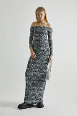 Mint-Black Spliced Mesh Bodycon Maxi-Skirt