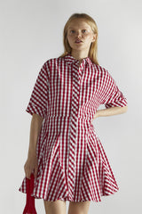 Cherry-Red-Gingham Button-Up- Mini-Dresses