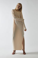 Light-Apricot Plisse Midaxi-Dress