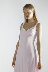 Light-Pink-White V-Neck-Midi-Dresses