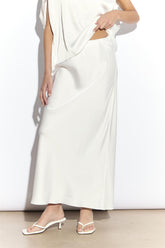 White Satin Bias Midi Skirt