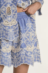 Glamorous Embroidered Chambray High Rise Lined Shorts