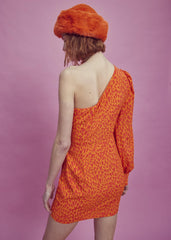 Paige One Shoulder Mini-Dress -Orange/Red Heart
