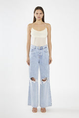 Nude-Mesh Cowl-Neck Bodysuit