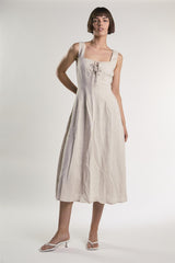 Beige Fleck Square Neck Maxi Dress