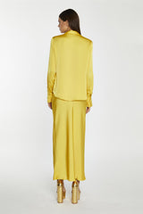 Yellow Satin Bias-Cut Midi-Skirt