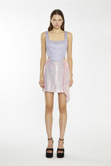Pink-Iridescent Asymmetric Mini-Skirt