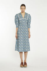 Navy Vintage Floral Collared Midaxi-Dress