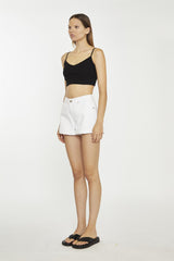 White Turn-Up Denim-Shorts