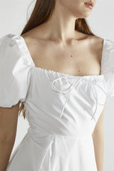 White Square-Neck Midi-Dress