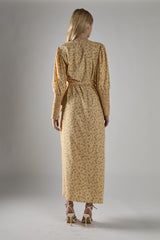 Beige-Mustard-Ditsy Wrap Midi-Dress