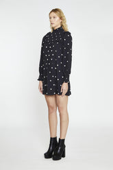 Black-Daisy Turtle-Neck Mini-Dress