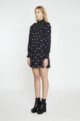 Black-Daisy Turtle-Neck Mini-Dress