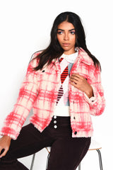Cream Pink Check Button-Up Collared Jacket