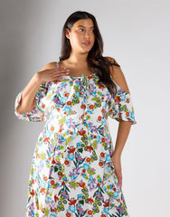 Glamorous Curve Bardot Multi Floral Strap Ruffle Dress
