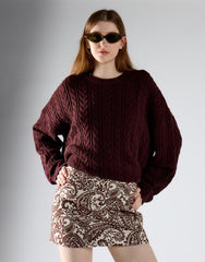 White Brown Paisley Retro A-Line Mini Skirt