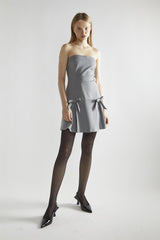 Grey A-Line Bardot Mini-Dress