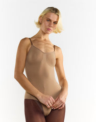 V-Neck Backless Shapewear Bodysuit - Beige