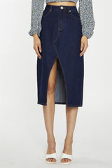 Indigo-Wash Denim Midi-Skirt