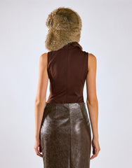 Deep Brown Mock Neck Sleeveless Tank Bodysuit