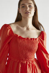 Coral Square-Neck Mini-Dress