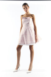 Pink Floral Brocade Bandeau Mini Dress