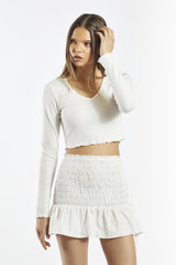 V-Neck Crop Tops - White