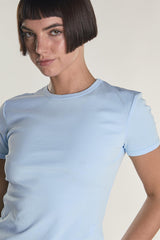 Light-Blue Round-Neckline Short Sleeve-Top