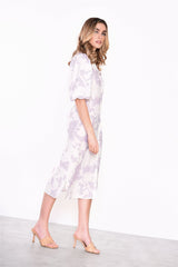 Misty-Lilac-Abstract Lapel-Collar Midi-Dresses