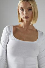 Scoop Neck Crop Tops - White Rib