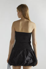 Black Bandeau Shirred Mini-Dress