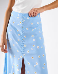 Blue Spaced Floral Button-Up Maxi Skirt