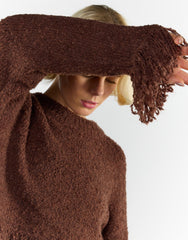 Chocolate Brown Fringe-Trim Long Sleeve-Jumper