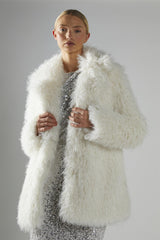 Cream Collared Faux Fur-Coat