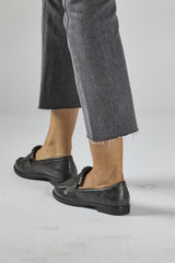 Black PU Fringe Loafer Shoes