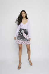 Black-Pink-Multi-Flower Crossover Mini-Dress