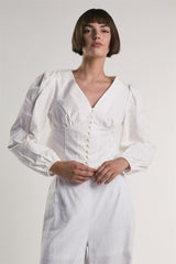 Long Sleeve Button Front V-Neck Blouse