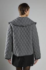 Black Check Quilted Collared Jacket