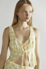 Yellow Ombre-Check V-Neck Crop-Top