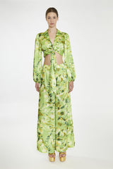 Green Multi-Blur Wide Leg-Trousers