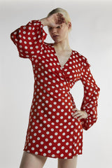 Rust White Polka Wrap Mini-Dress