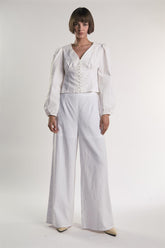 Long Sleeve Button Front V-Neck Blouse